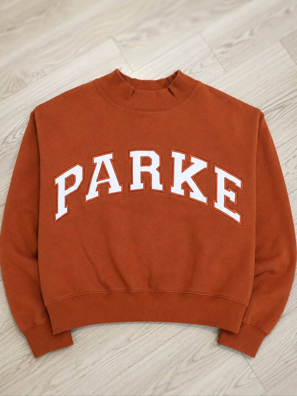 Parke Burnt Orange + White Letters Fleece Varsity Mockneck LXL- Nwt